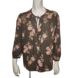 LUCKY BRAND Julie Blouse Brown Floral Womens Size Large